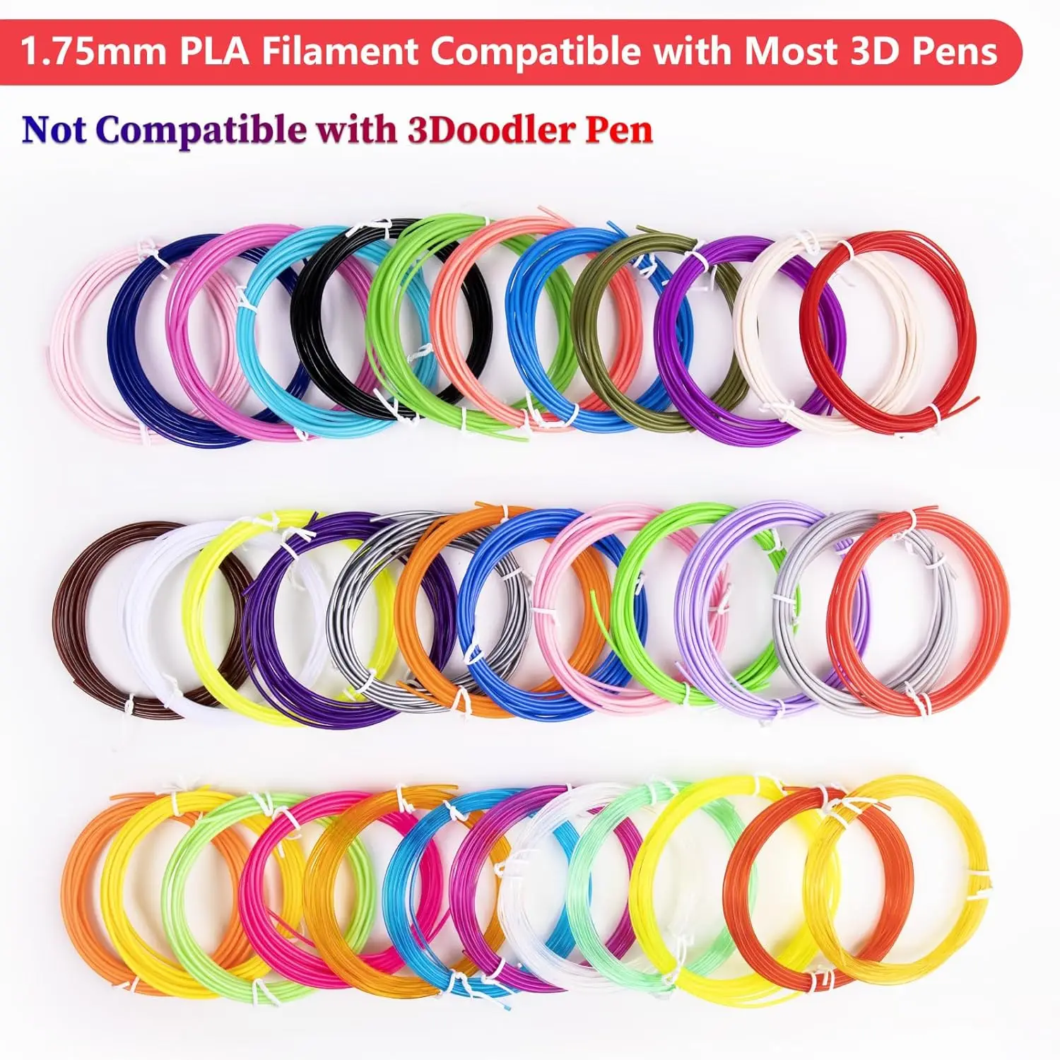 32 Colors 3D Pen Filament 1.75mm PLA, 320 Feet Total for Art Projects - Image 3