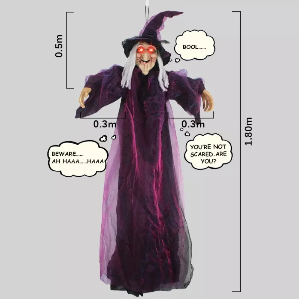 6-Foot Life-Size Animated Talking Witch in Purple – Sound-Activated Halloween Witch with Glowing Eyes and Screeching Sound for Indoor and Outdoor Decor - Image 6