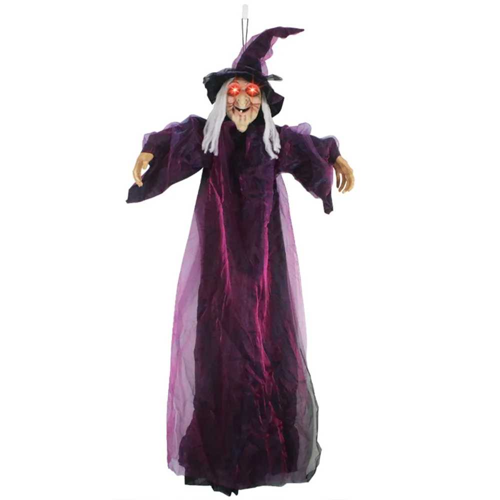 6-Foot Life-Size Animated Talking Witch in Purple – Sound-Activated Halloween Witch with Glowing Eyes and Screeching Sound for Indoor and Outdoor Decor - Image 7