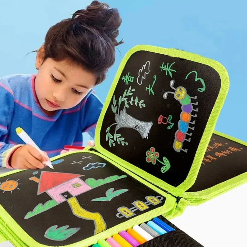 6-Sided Magic Drawing Board for Kids - Educational Erase Board with 3 Chalk Pens, Transparent & Black Sides, Fun Coloring Activity - Image 3
