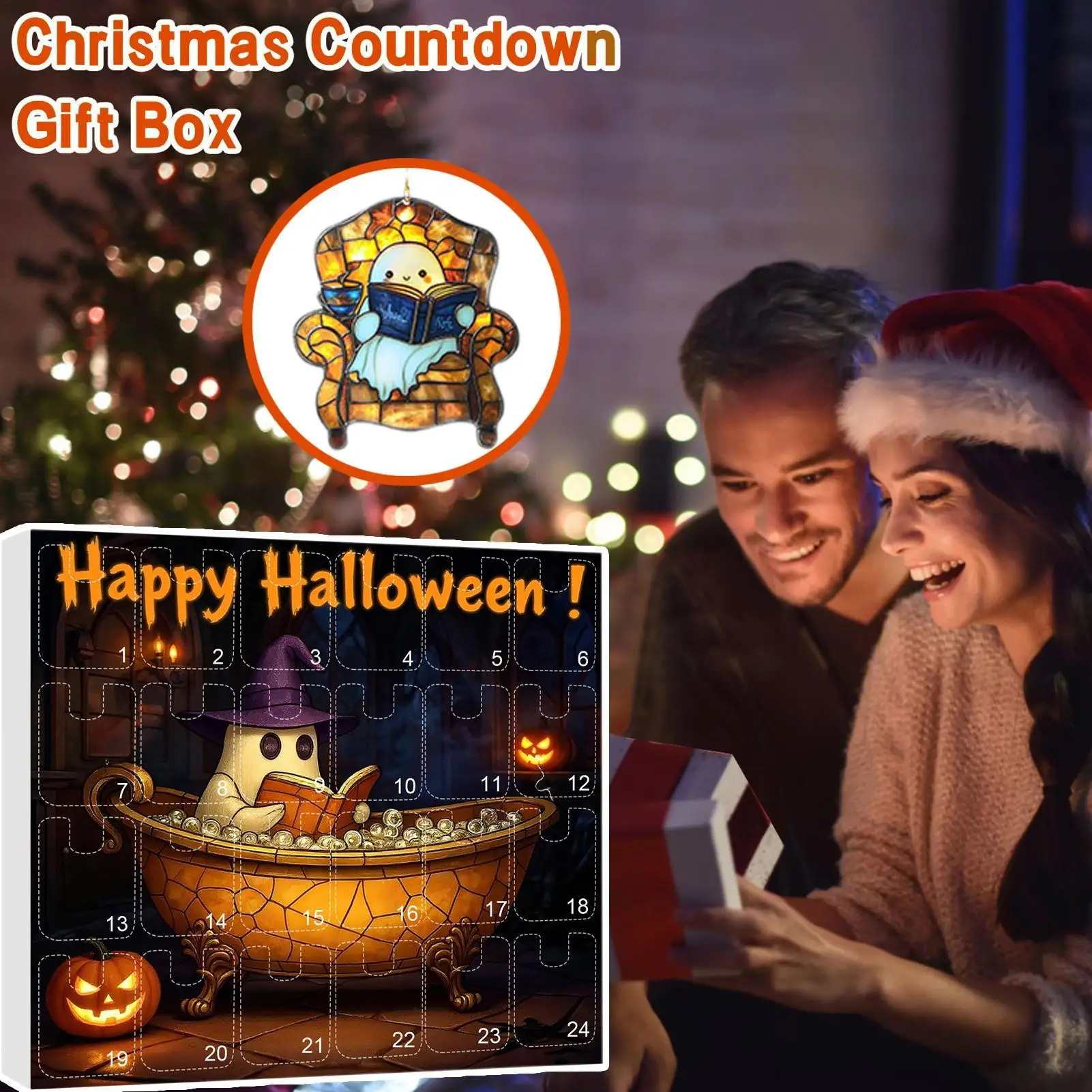 Halloween Advent Calendar 24 Days Ghost Pendant Decor - Image 3