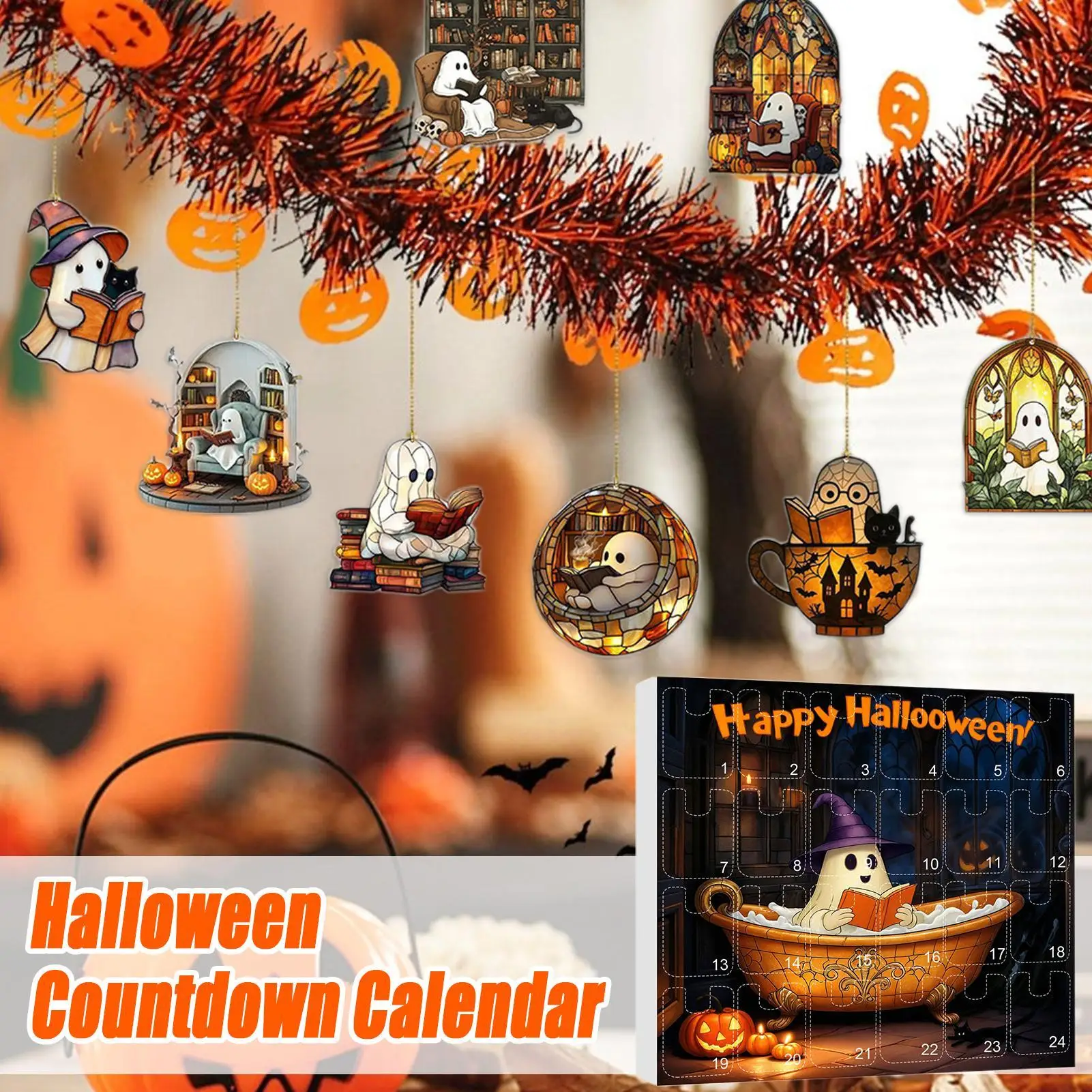 Halloween Advent Calendar 24 Days Ghost Pendant Decor - Image 4