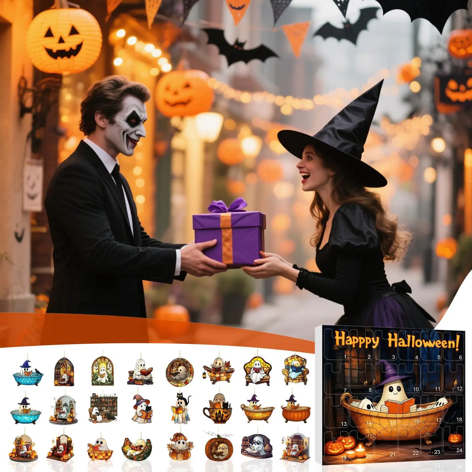 Halloween Advent Calendar 24 Days Ghost Pendant Decor - Image 5