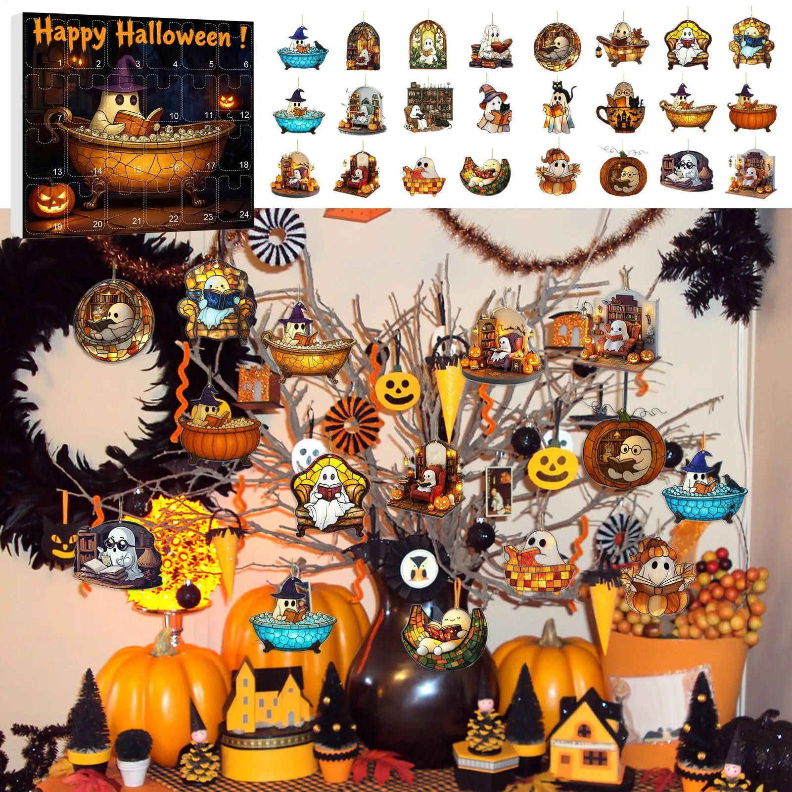 Halloween Advent Calendar 24 Days Ghost Pendant Decor - Image 8