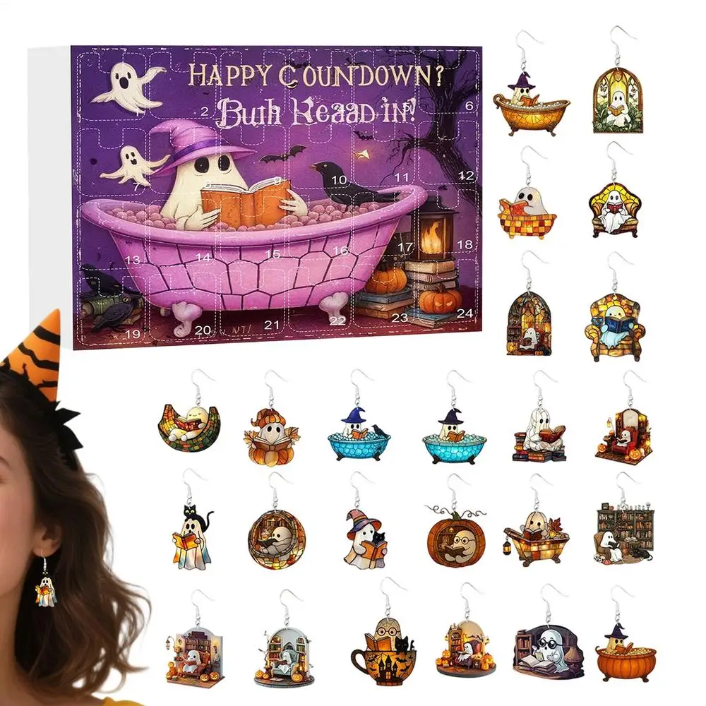 Halloween Advent Calendar Ghost Earrings 24 Day Set - Image 14
