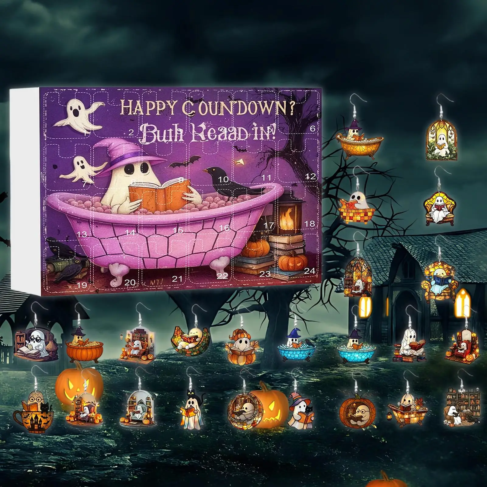 Halloween Advent Calendar Ghost Earrings 24 Day Set - Image 9