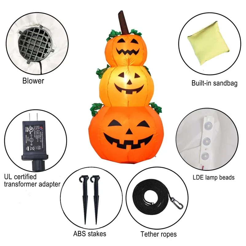 3.94ft Halloween Inflatable Pumpkin Stack with LED Rotating Lights – Outdoor Yard Decoration - Image 6