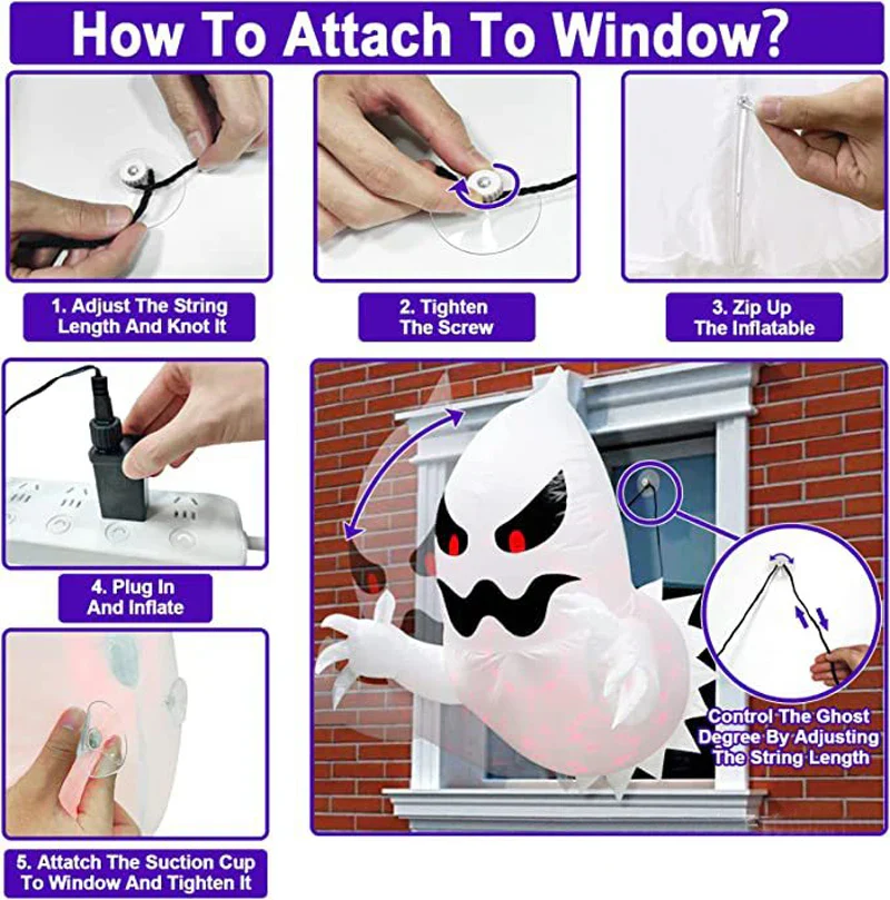 4.6ft Halloween Inflatable Window Ghost with LED Lights – Spooky Outdoor Decor - Image 5