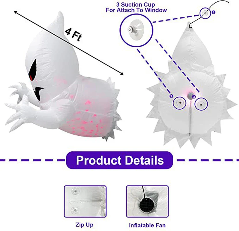 4.6ft Halloween Inflatable Window Ghost with LED Lights – Spooky Outdoor Decor - Image 6