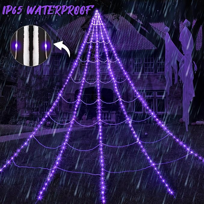 Halloween Spider Web with 290 LED Lights - Giant Outdoor Spider Decoration with 78.7" Spider - Image 6
