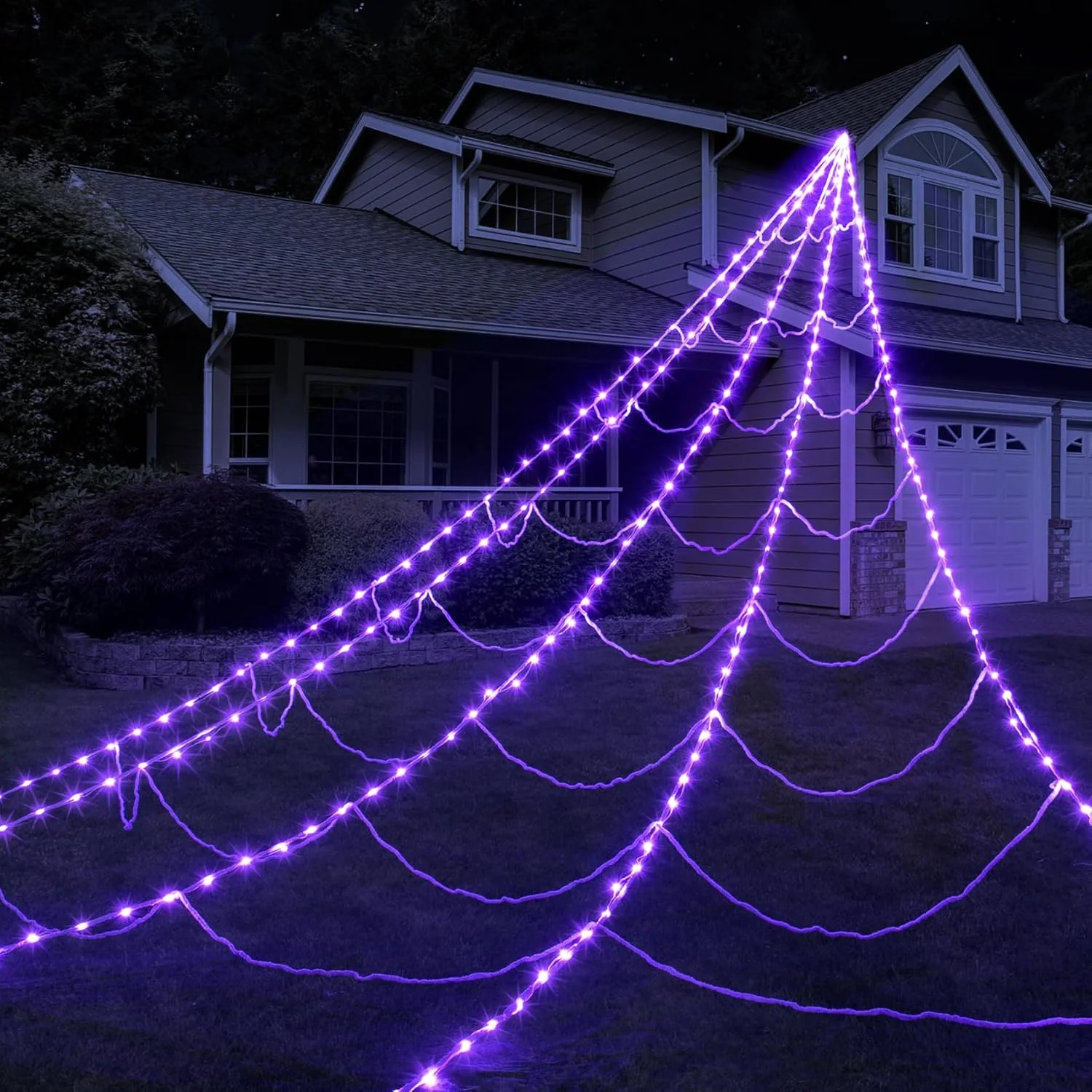 Halloween Spider Web with 290 LED Lights - Giant Outdoor Spider Decoration with 78.7" Spider - Image 7