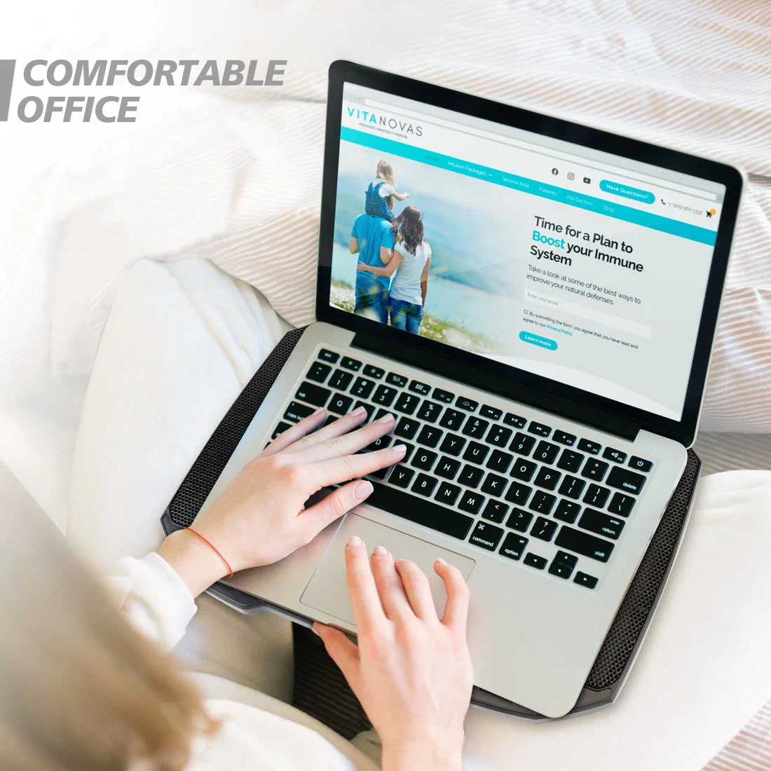 Laptop Cooling Pad with 5 Quiet Fans, Adjustable Height & Phone Holder - Compatible with 12-15.6 Inch Laptops - Image 3