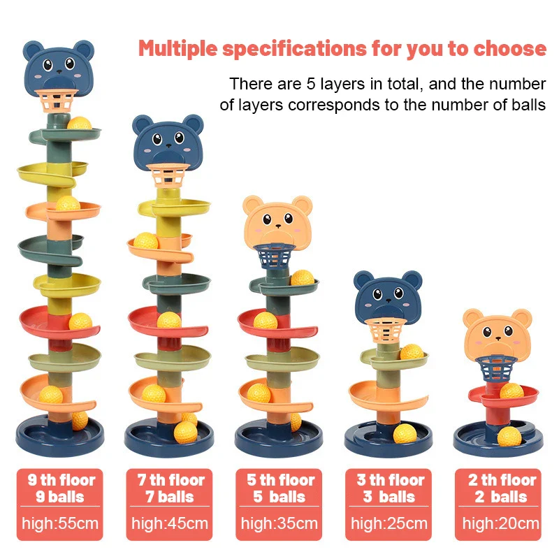 Montessori Rolling Ball Tower Toy - Educational Stacking Game for Infants, Finger Skill Development, Rotating Track Fun - Image 3