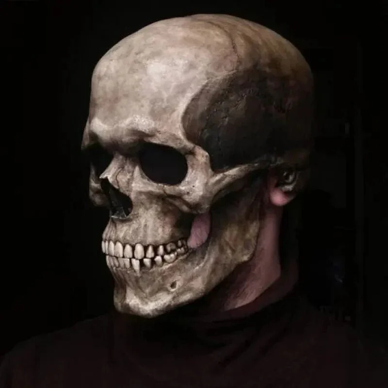 Realistic Full Head Skull Mask with Movable Jaw - Unisex Halloween & Cosplay Accessory for Ultimate Spooky Experience - Image 3