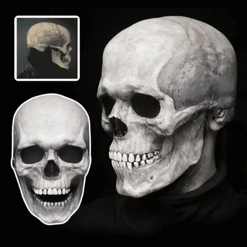 Realistic Full Head Skull Mask with Movable Jaw - Unisex Halloween & Cosplay Accessory for Ultimate Spooky Experience - Image 4