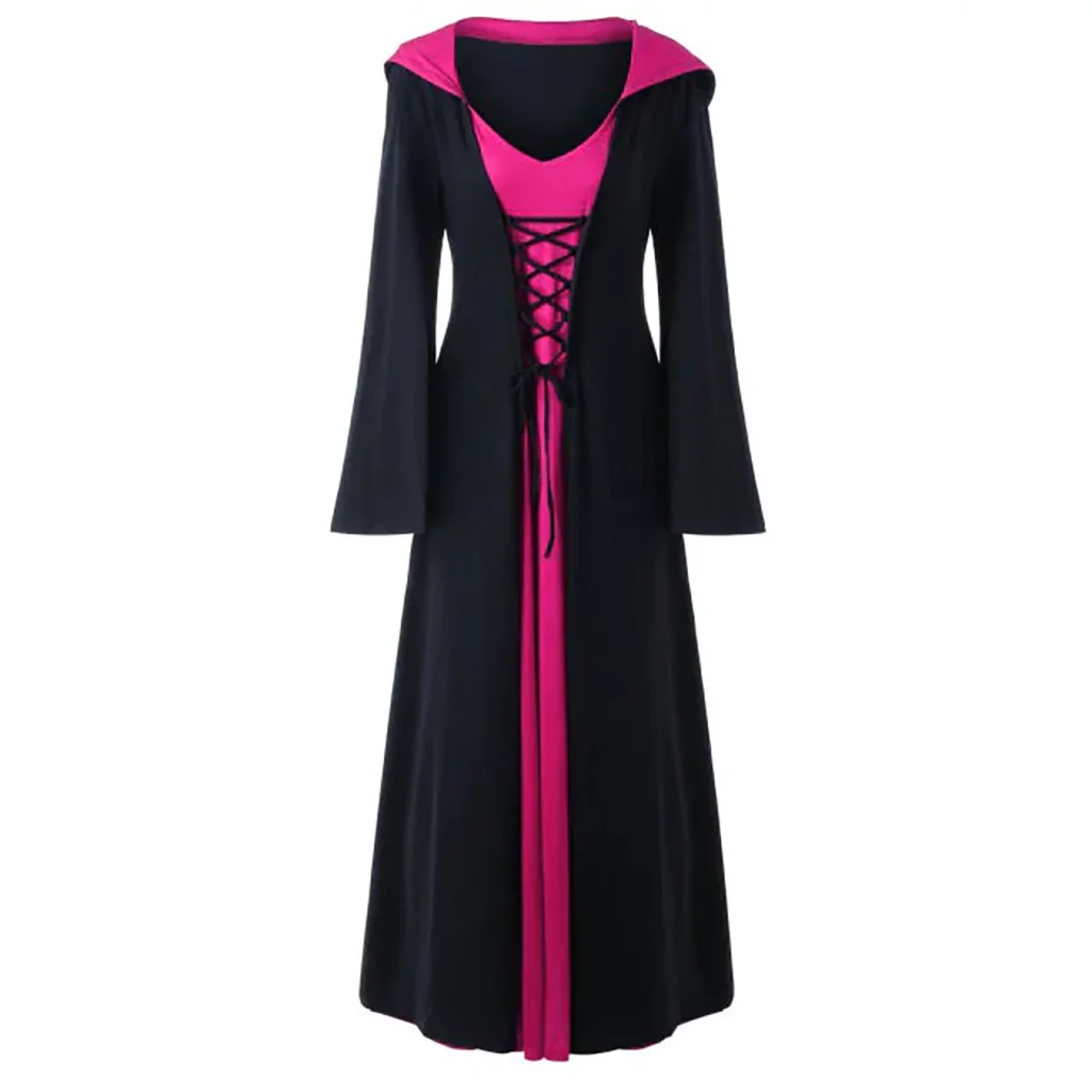 Women's Lace-Up Hooded Medieval Vampire Witch Cloak Robe - Perfect Halloween Costume for Themed Events - Image 4