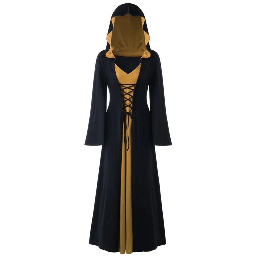 Women's Lace-Up Hooded Medieval Vampire Witch Cloak Robe - Perfect Halloween Costume for Themed Events - Image 6