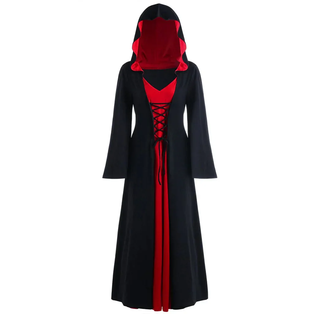 Women's Lace-Up Hooded Medieval Vampire Witch Cloak Robe - Perfect Halloween Costume for Themed Events - Image 7
