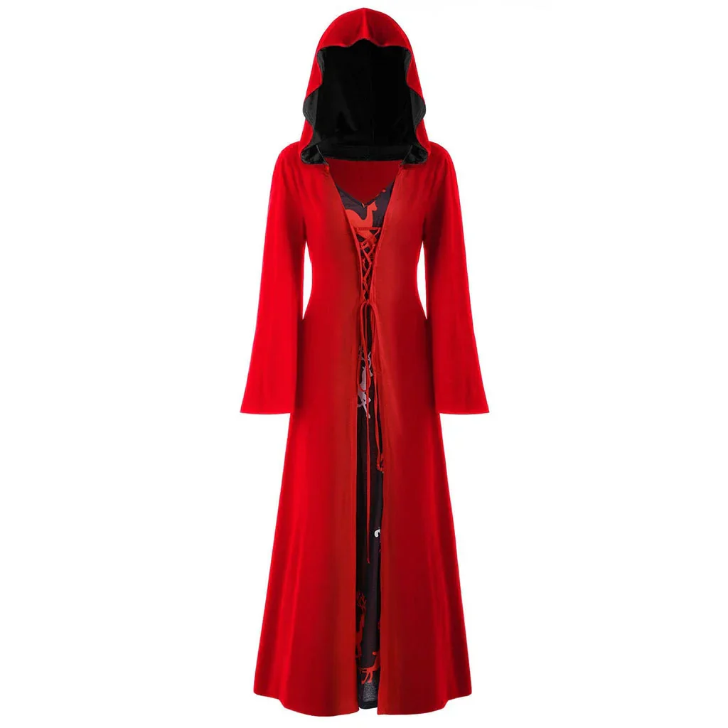 Women's Lace-Up Hooded Medieval Vampire Witch Cloak Robe - Perfect Halloween Costume for Themed Events - Image 8