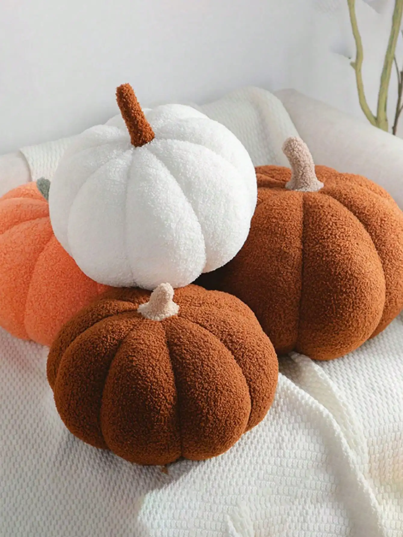 Plush Pumpkin Cushion – Cozy Sherpa & Boucle Throw Pillow for Fall & Halloween Home Decor, Ideal Gift for Kids and Babies - Image 3