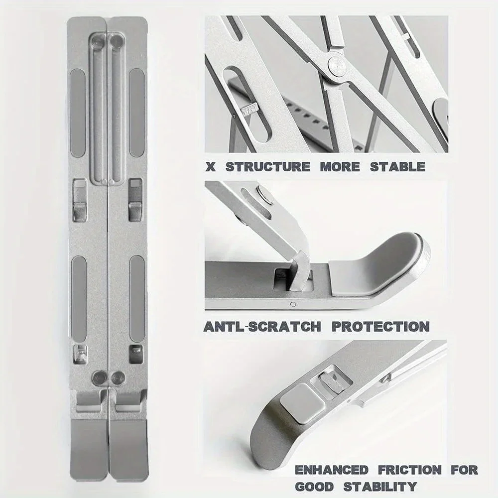 Portable Adjustable Aluminum Laptop Stand with Accessories - 6-Level Height, Anti-Slip Design, Enhanced Ventilation for 8-16" Laptops - Image 4