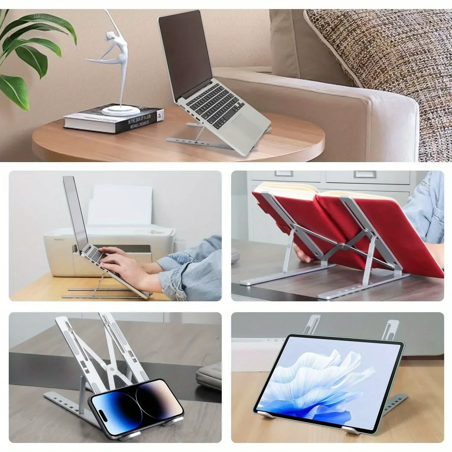 Portable Adjustable Aluminum Laptop Stand with Accessories - 6-Level Height, Anti-Slip Design, Enhanced Ventilation for 8-16" Laptops - Image 6