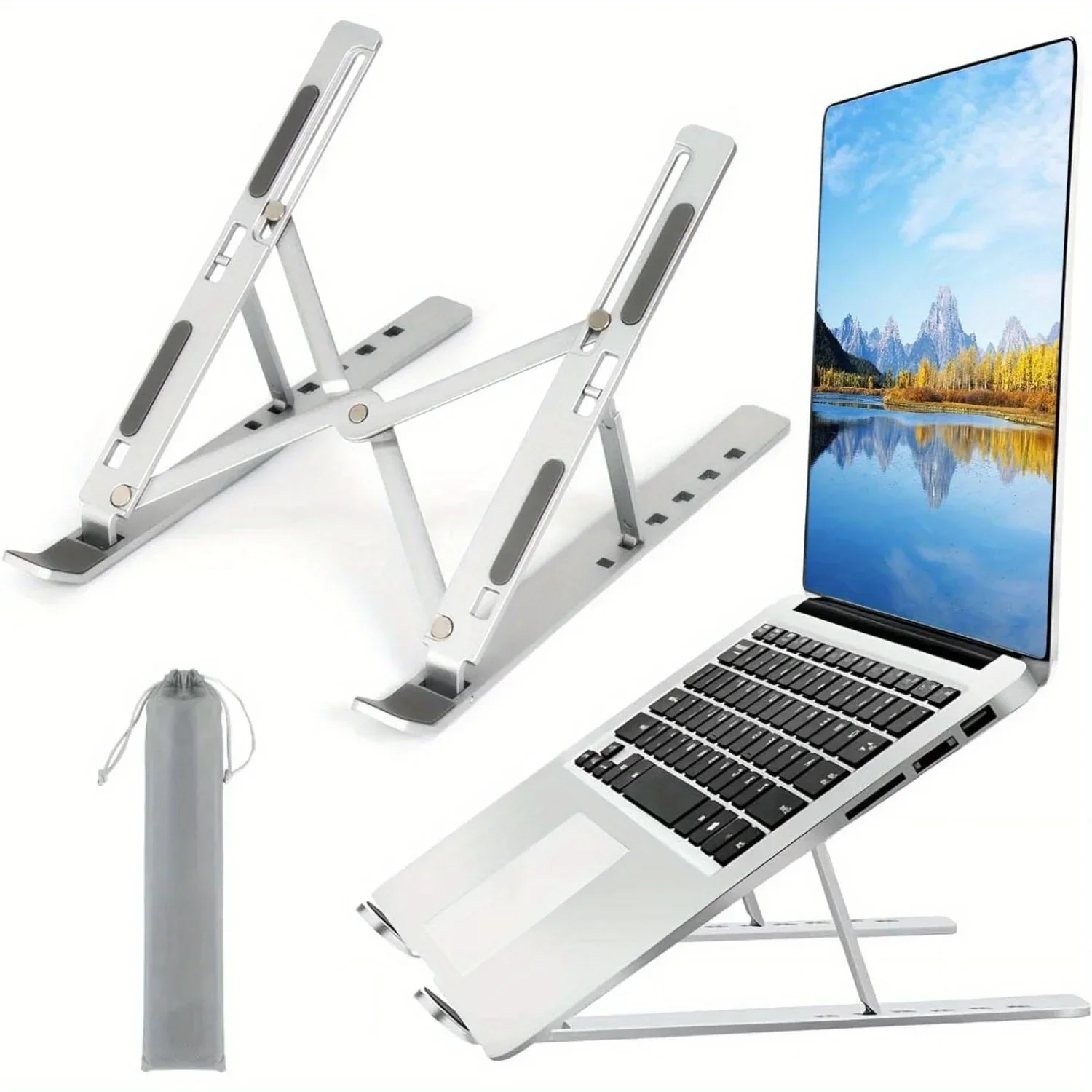 Portable Adjustable Aluminum Laptop Stand with Accessories - 6-Level Height, Anti-Slip Design, Enhanced Ventilation for 8-16" Laptops - Image 7