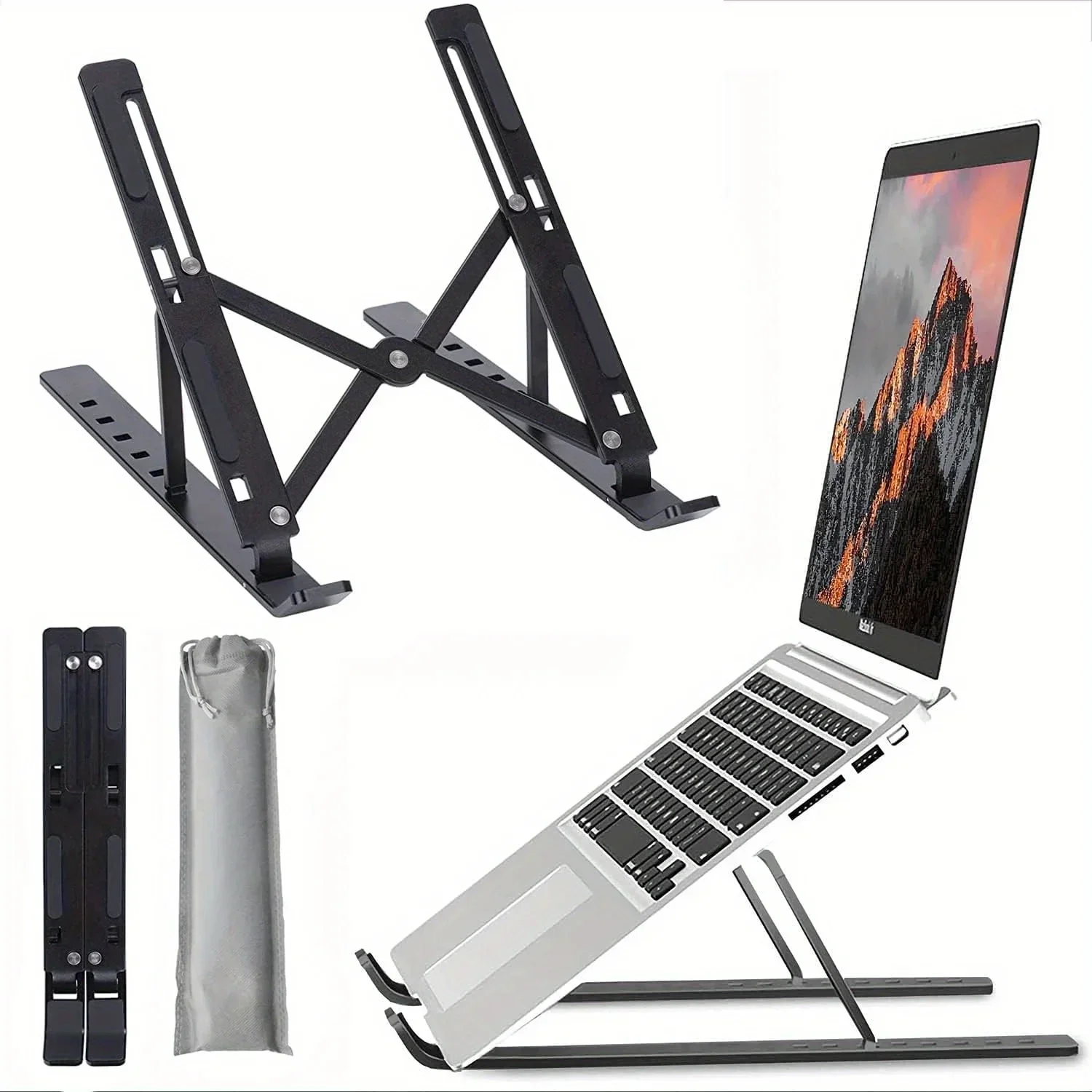 Portable Adjustable Aluminum Laptop Stand with Accessories - 6-Level Height, Anti-Slip Design, Enhanced Ventilation for 8-16" Laptops - Image 8