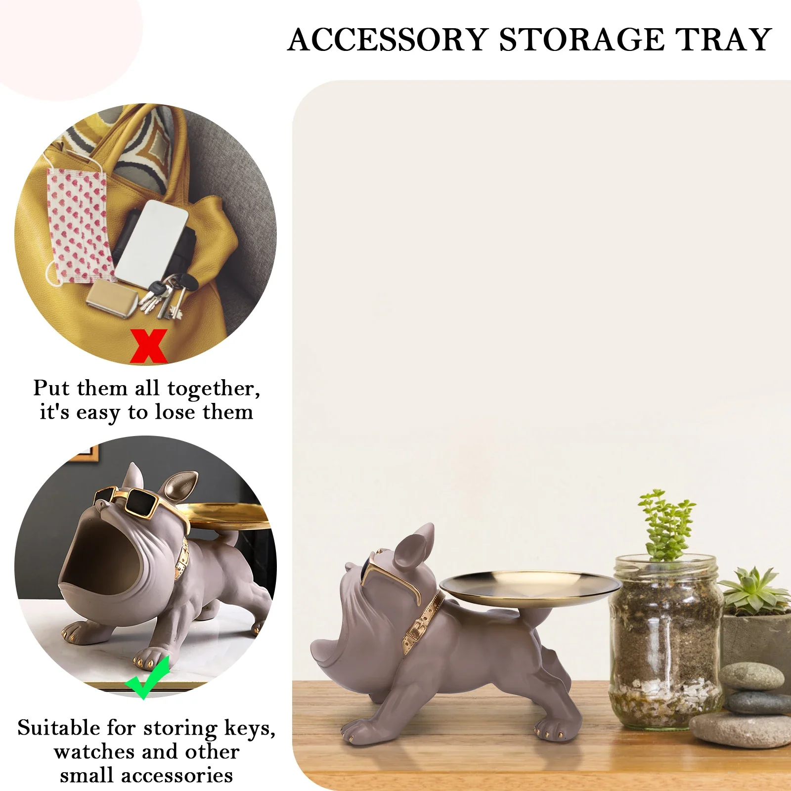 Resin Bulldog Storage Sculpture - Stylish Key Holder & Candy Tray for Home Decor - Image 5