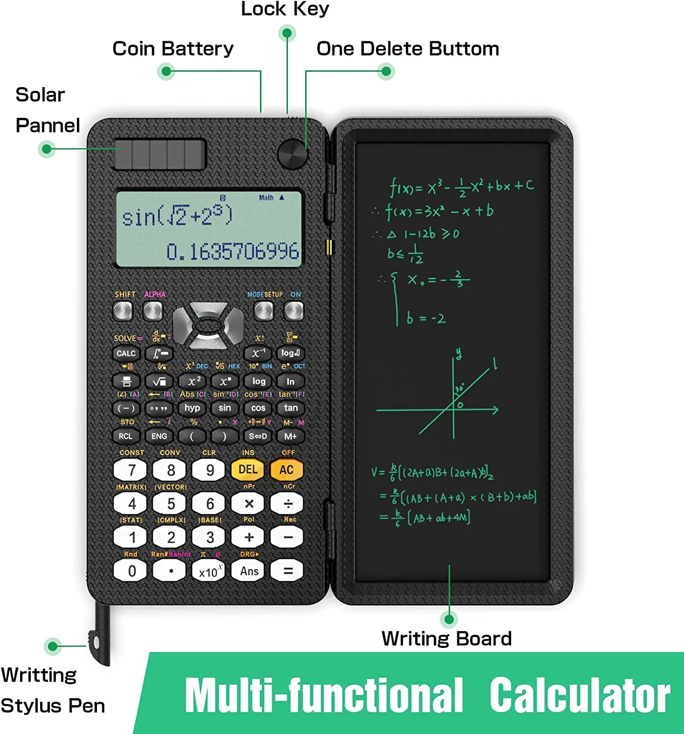 Solar Scientific Calculator with LCD Notepad - 417 Functions, Portable Foldable for Students, Upgraded 991ES - Image 4