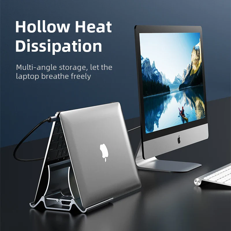 Vertical Laptop Stand with Silicone Grip - Dual Device Holder for MacBook & Tablet, Heat Dissipation, - Image 4